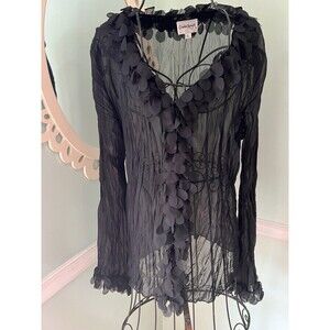 Punk Rave Goth Rock Fashion Black L/S Shirt Tops Steampunk Sheer L Y2k Collared